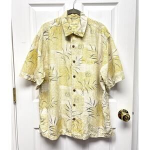 Joseph & Feiss Shirt 100% Silk Hawaiian Mens M Yellow Tropical Button Front Camp